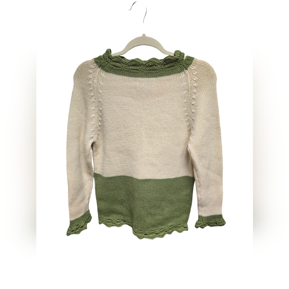 Ades of California Geen and Cream Floral Vintage Sweater Sz. M Wool Granny core - Picture 6 of 8